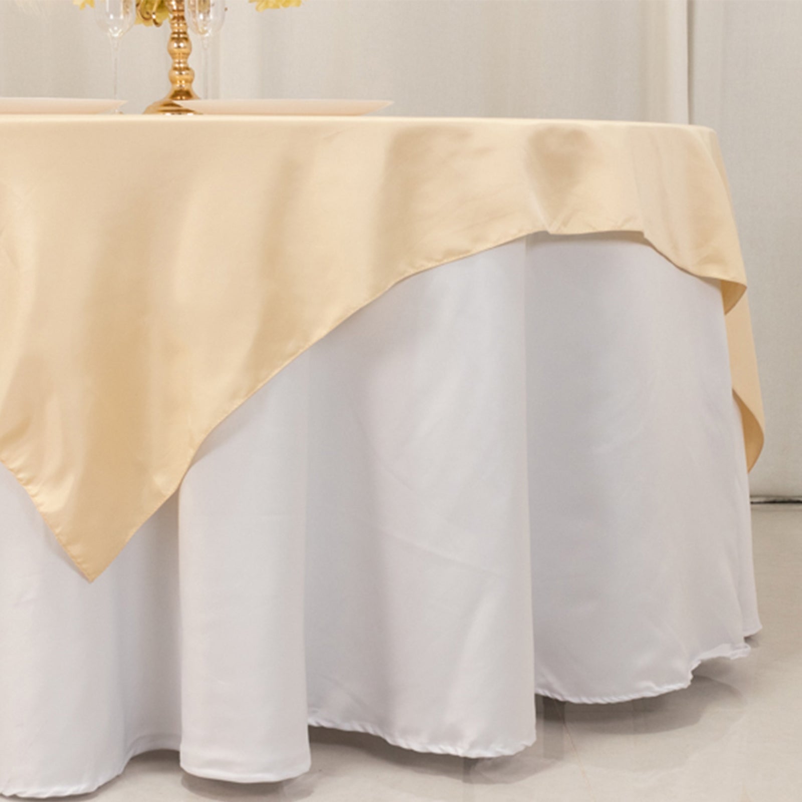 Lamour Satin 72"x72" Table Overlay Square Tablecloth Beige - Smooth Finish Table Topper