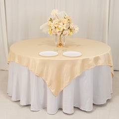 Lamour Satin 72"x72" Table Overlay Square Tablecloth Beige - Smooth Finish Table Topper