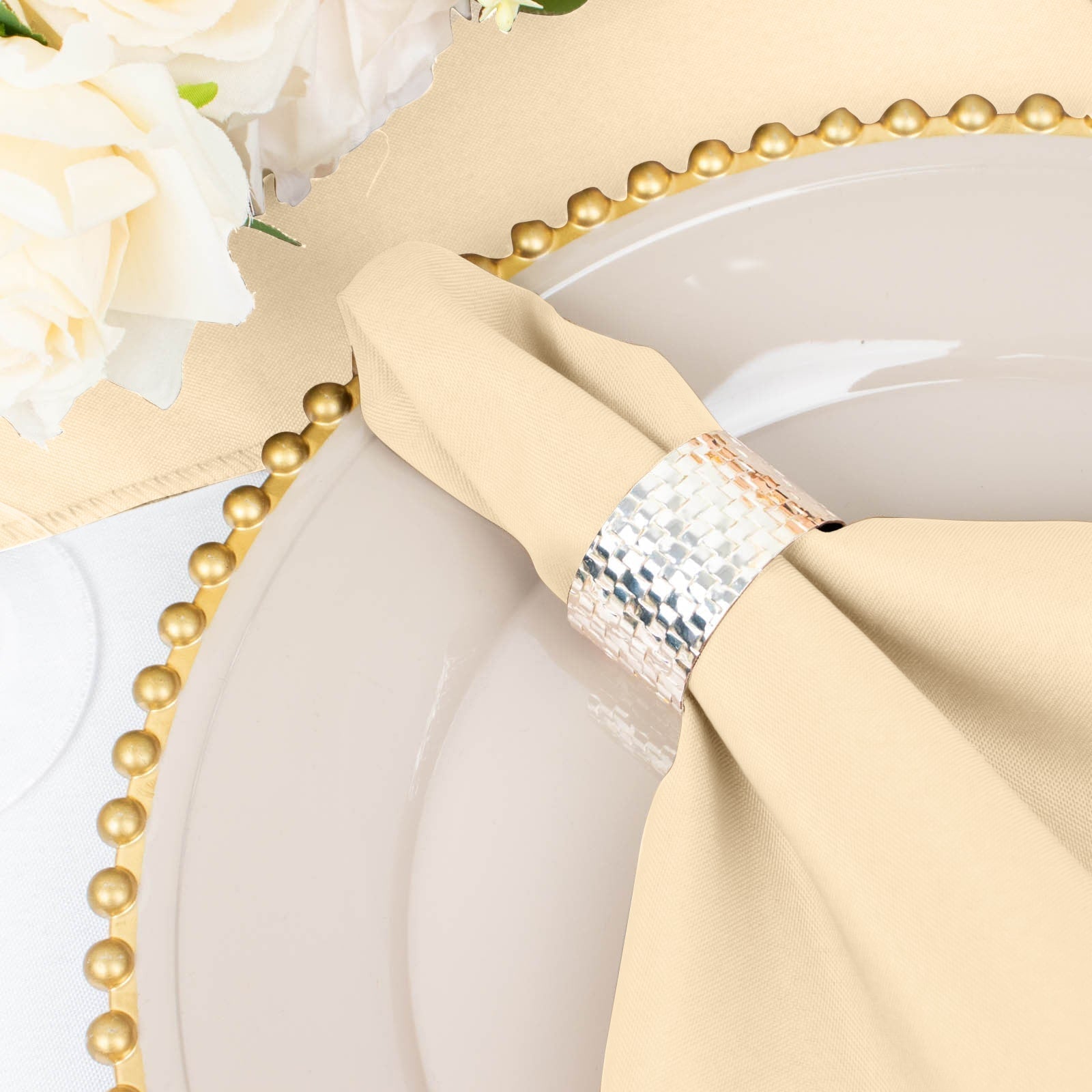 5 Pack Polyester 20"x20" Napkins Beige - Wrinkle Resistant & Easy Care Cloth Napkins