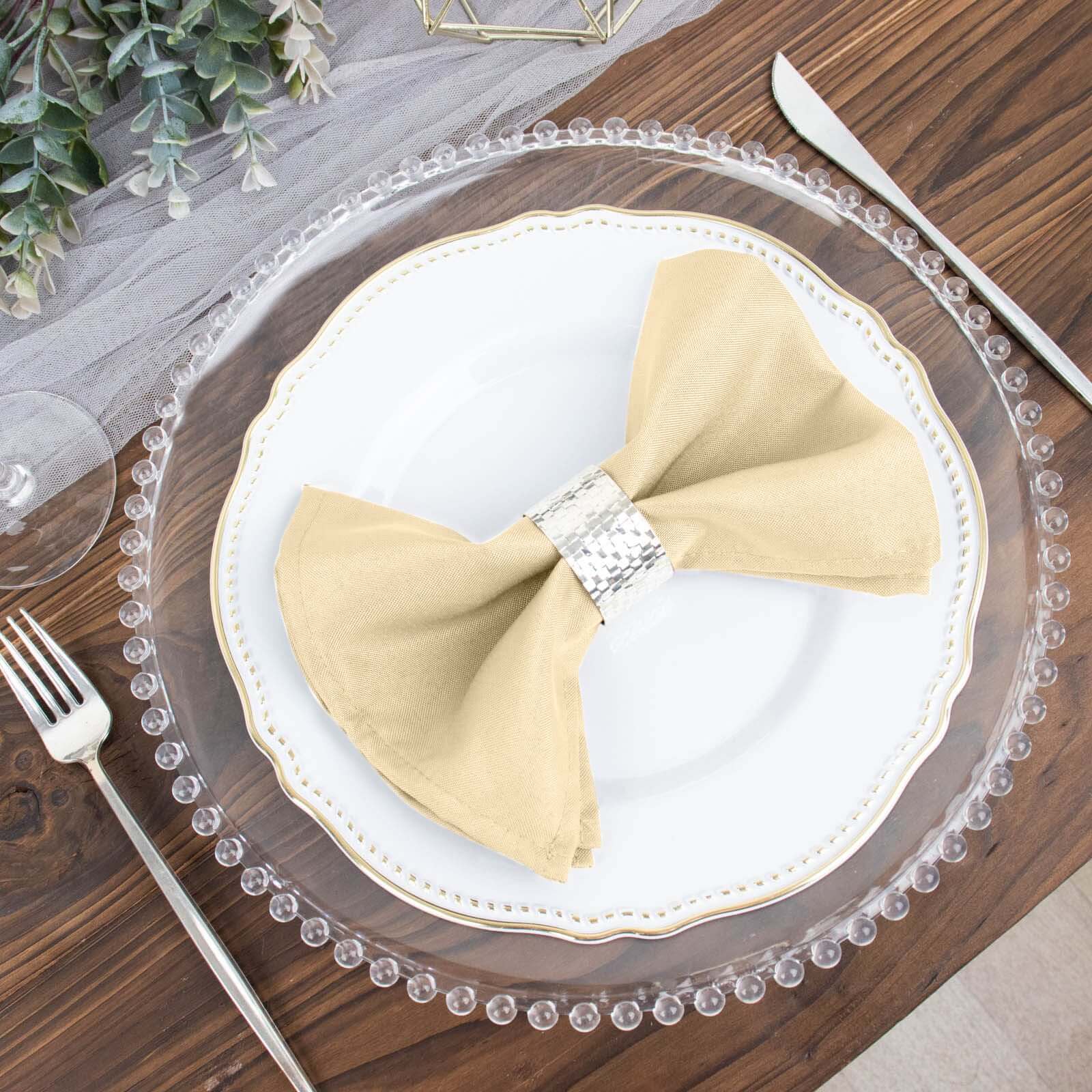 5 Pack Polyester 17"x17" Napkins Beige - Durable & Wrinkle Resistant Dinner Napkins