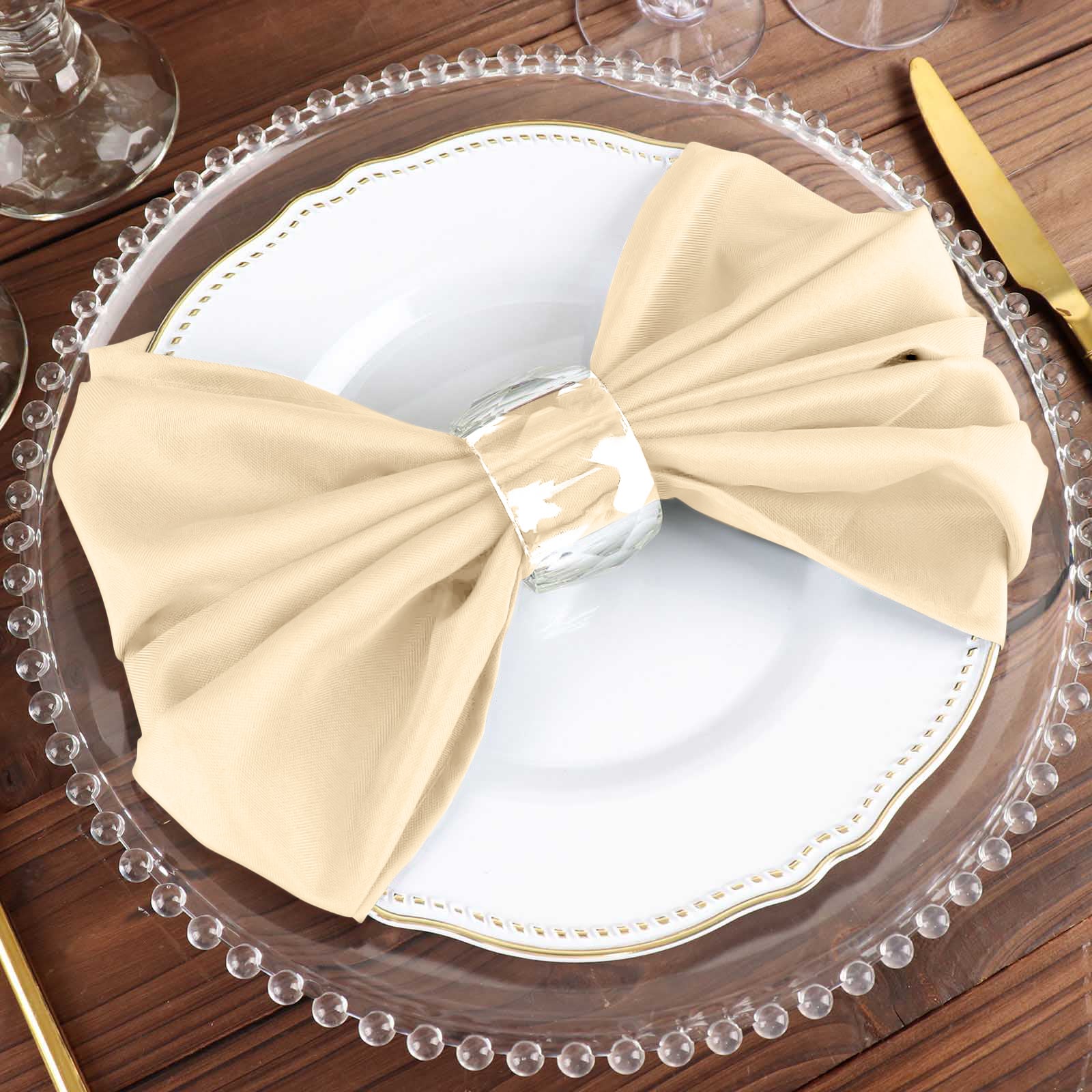 5 Pack Polyester 20"x20" Napkins Beige - Wrinkle Resistant & Easy Care Cloth Napkins