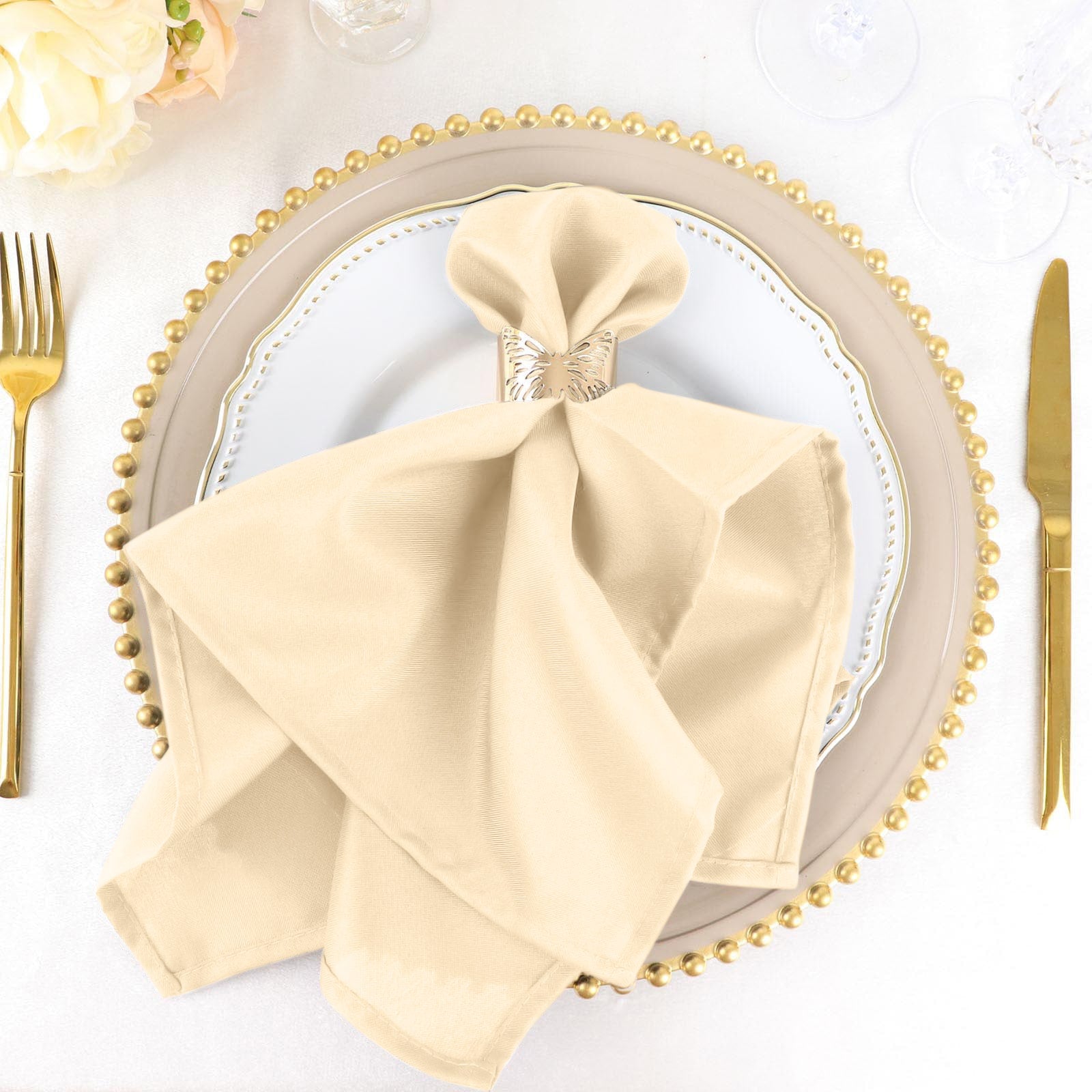 5 Pack Polyester 20"x20" Napkins Beige - Wrinkle Resistant & Easy Care Cloth Napkins