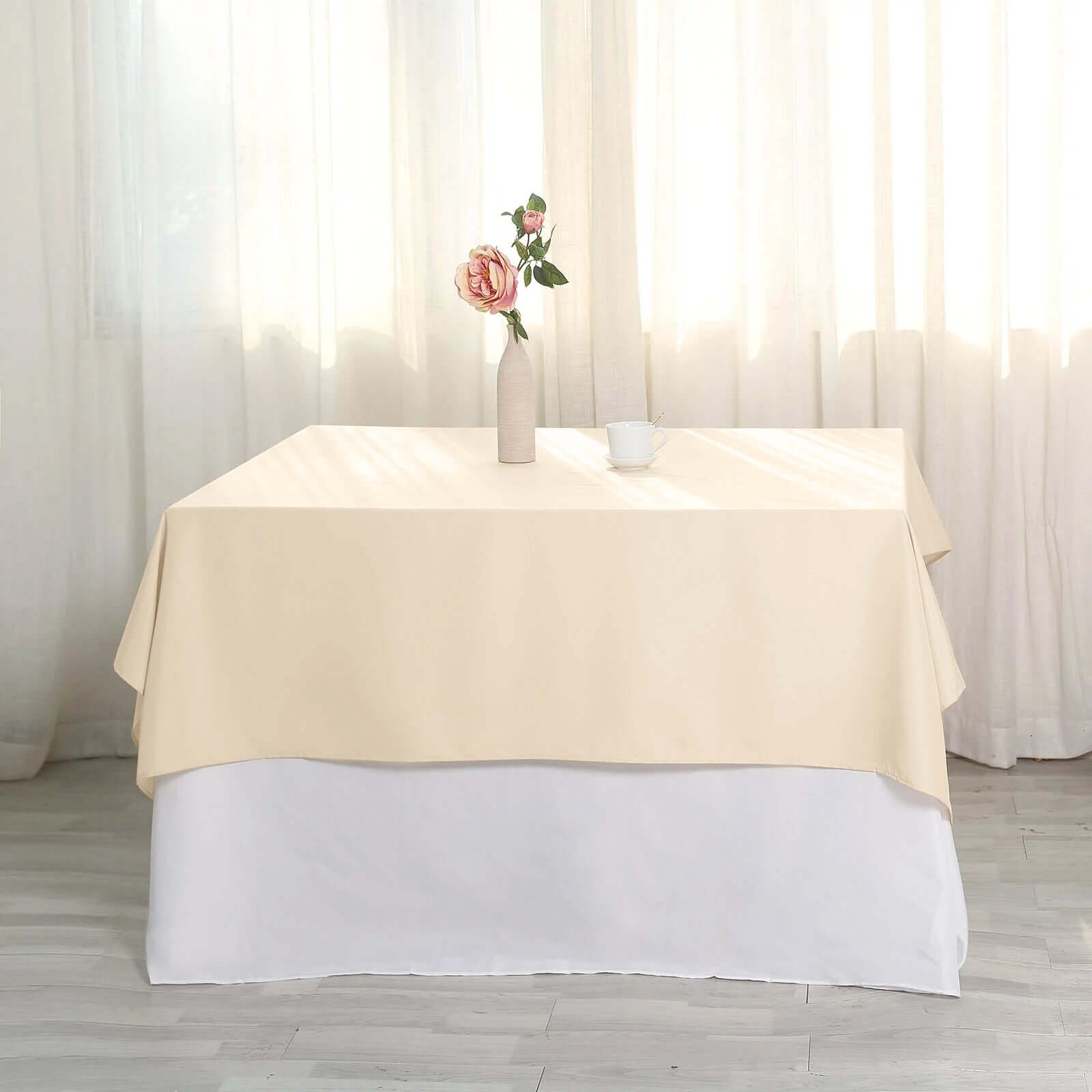 Polyester 54"x54" Table Overlay Square Tablecloth Beige - Wrinkle-Resistant & Durable Table Cover