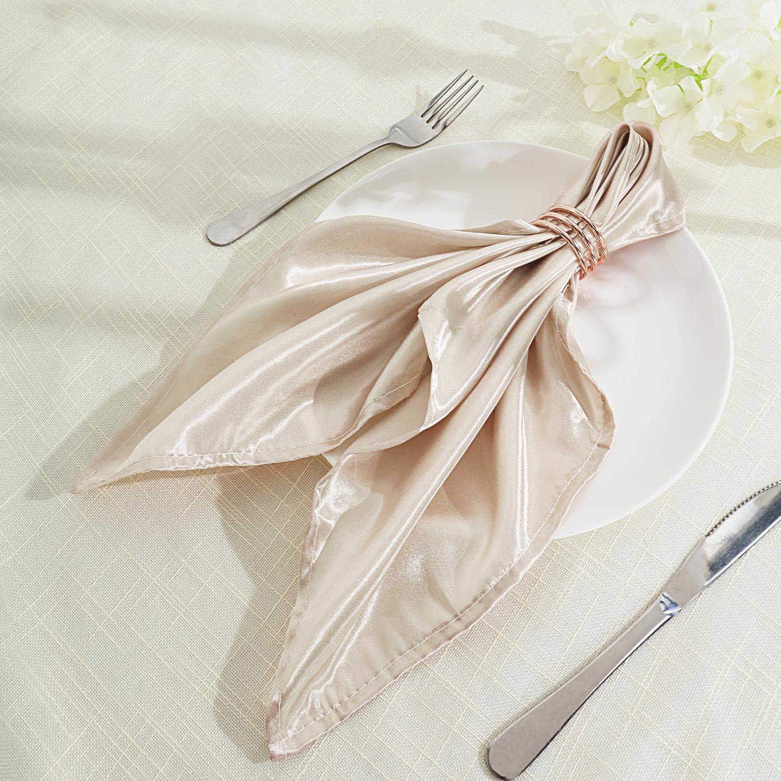 5 Pack Satin 20"x20" Napkins Beige - Luxurious Shine & Smooth Dinner Napkins