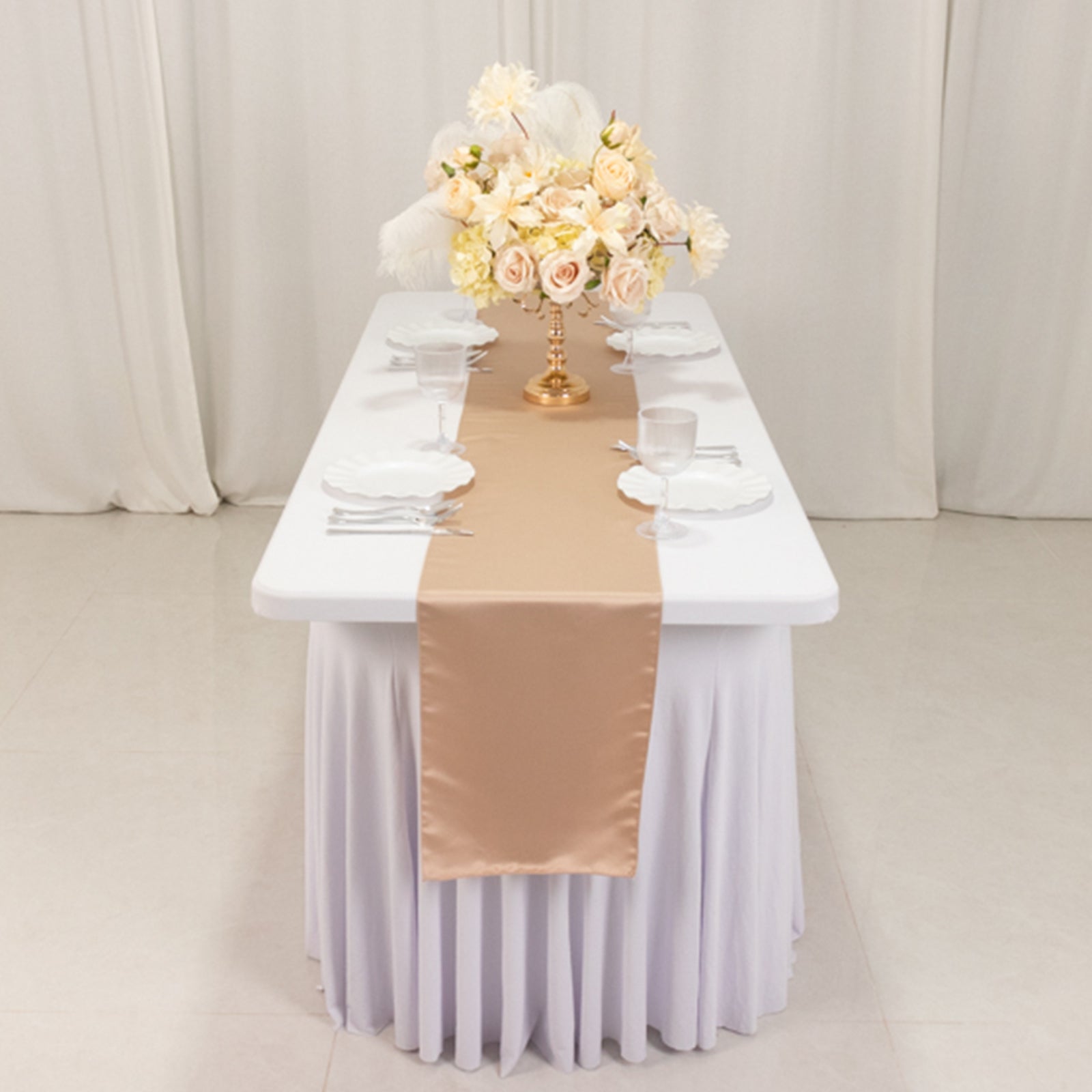 Lamour Satin 12"x108" Table Runner Nude - Smooth & Lustrous Finish