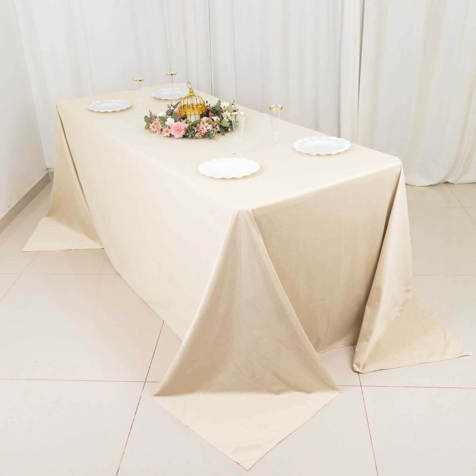 Scuba Rectangular 90"x132" Tablecloth Beige - Wrinkle Free, Stain Resistant & Seamless Table Cover