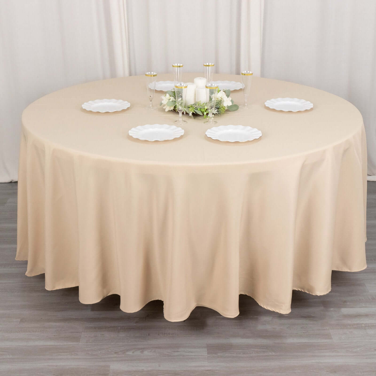 Premium Polyester 108" Round Tablecloth Beige - Wrinkle-Resistant 220GSM Table Cover