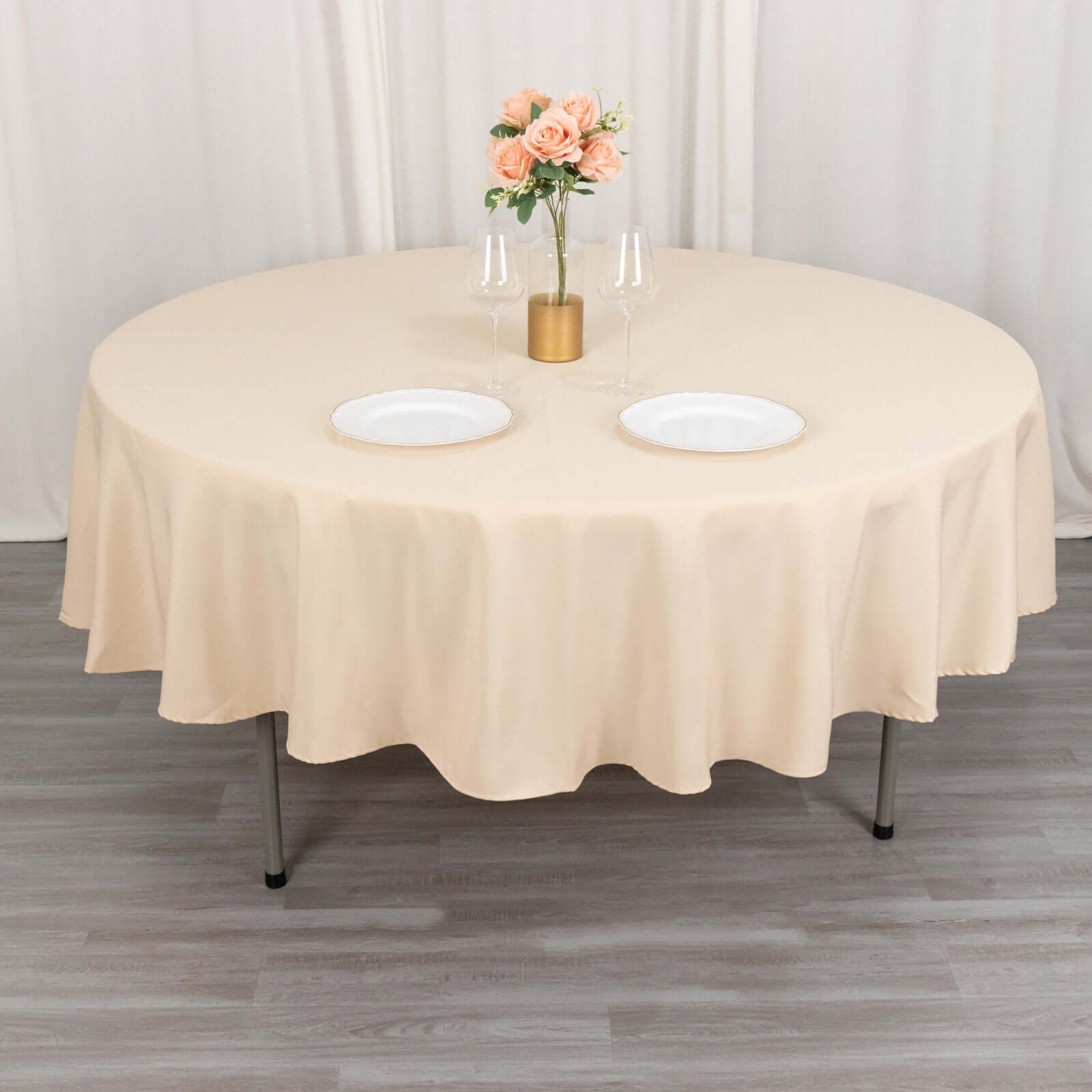 Premium Polyester 90" Round Tablecloth Beige - Stain and Wrinkle-Resistant Design with 220GSM Thickness Table Cover