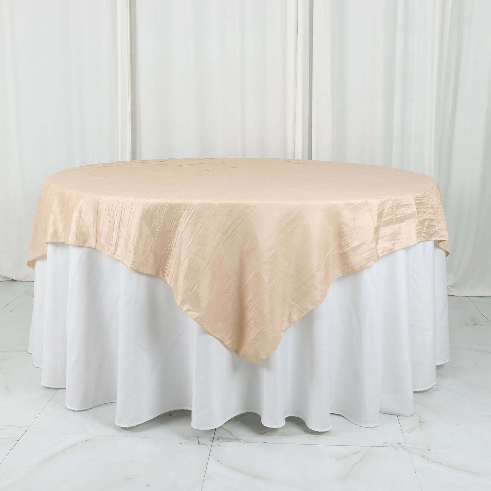 Taffeta 72"x72" Table Overlay Square Tablecloth Beige - Accordion Crinkle Table Cover