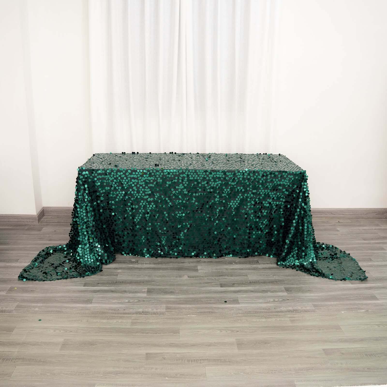 Sequin 90"x156" Rectangle Tablecloth Hunter Emerald Green - Seamless Big Payette Table Cover