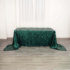 Sequin 90"x156" Rectangle Tablecloth Hunter Emerald Green - Seamless Big Payette Table Cover