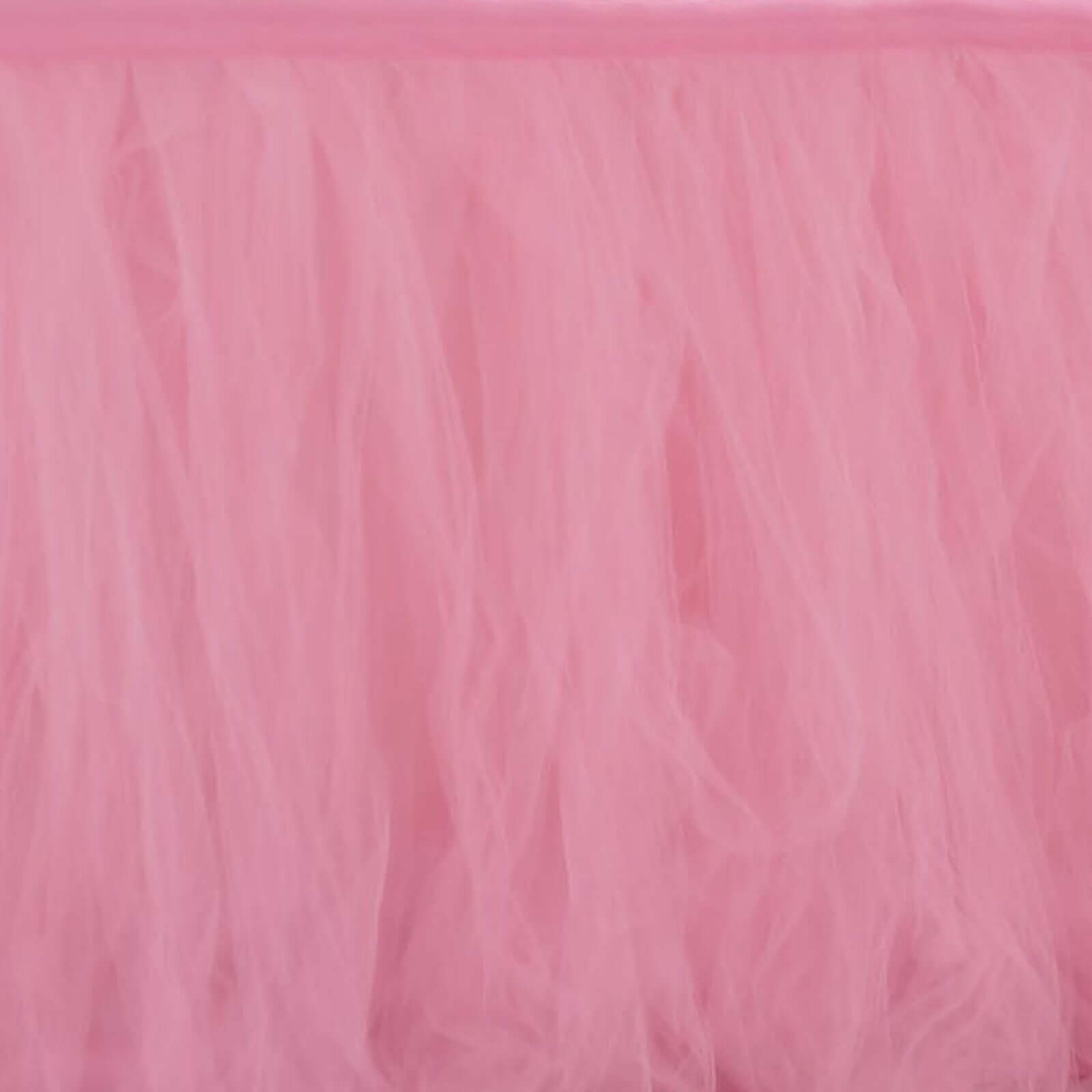 Tulle 17ft Table Skirt Pink/Rose Quartz - 4 Layer Pleated Tutu Table Cover