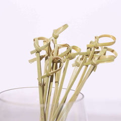 100-Pack Bamboo Skewers Knotted Style - Natural Eco Friendly Wooden Cocktail Picks for Food Display Party Snacks & Outdoor Cooking 3.5"