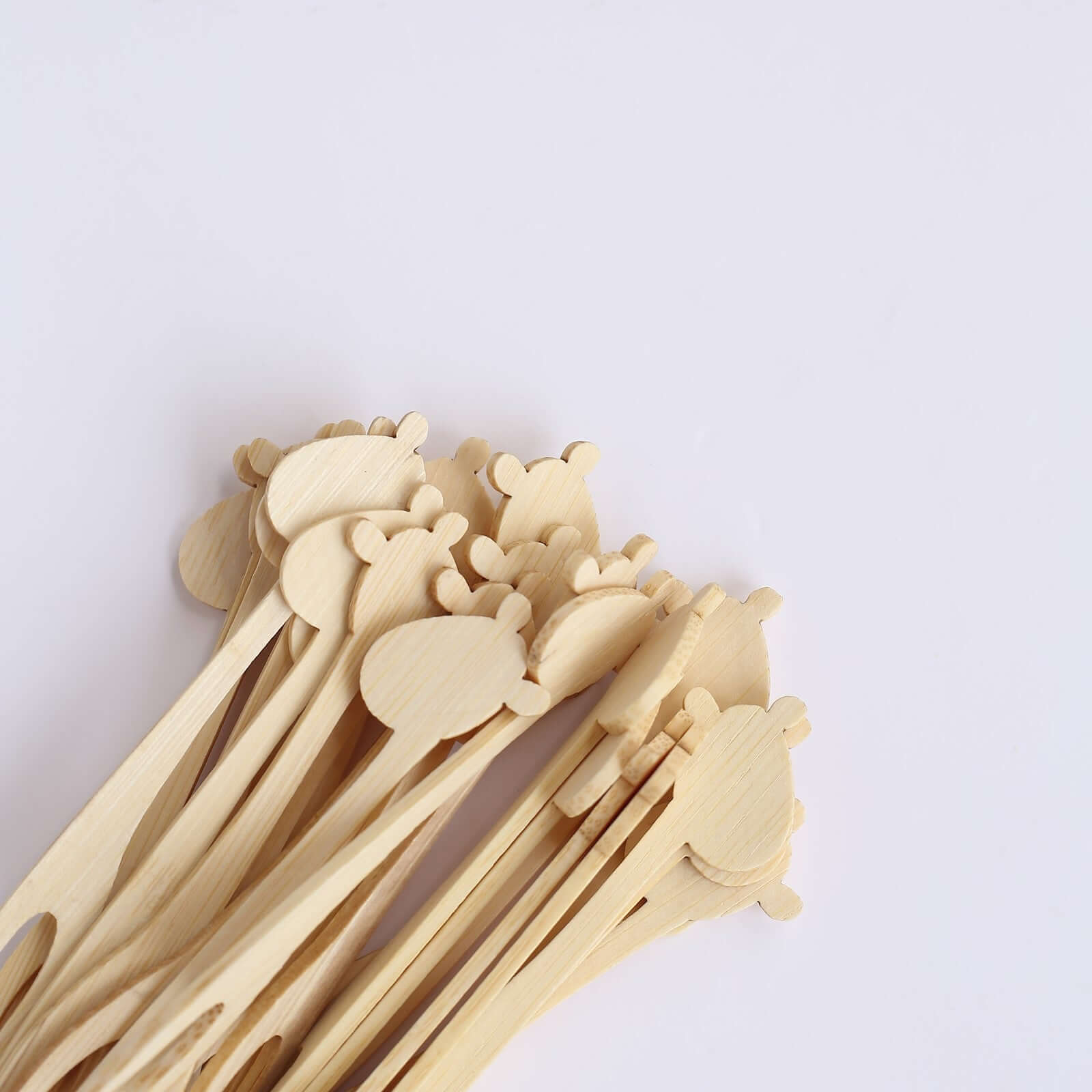 100-Pack Bamboo Cocktail Picks Giraffe Mini Forks Double Pronged Design Natural - Biodegradable Eco Friendly Party Supplies 4"
