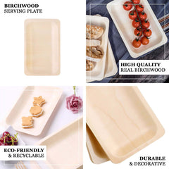 25-Pack Birchwood 5"x8" Rectangle Dessert Serving Plates - Natural Eco Friendly Wooden Disposable Plates for Farmhouse-Style Events, Parties & Gatherings