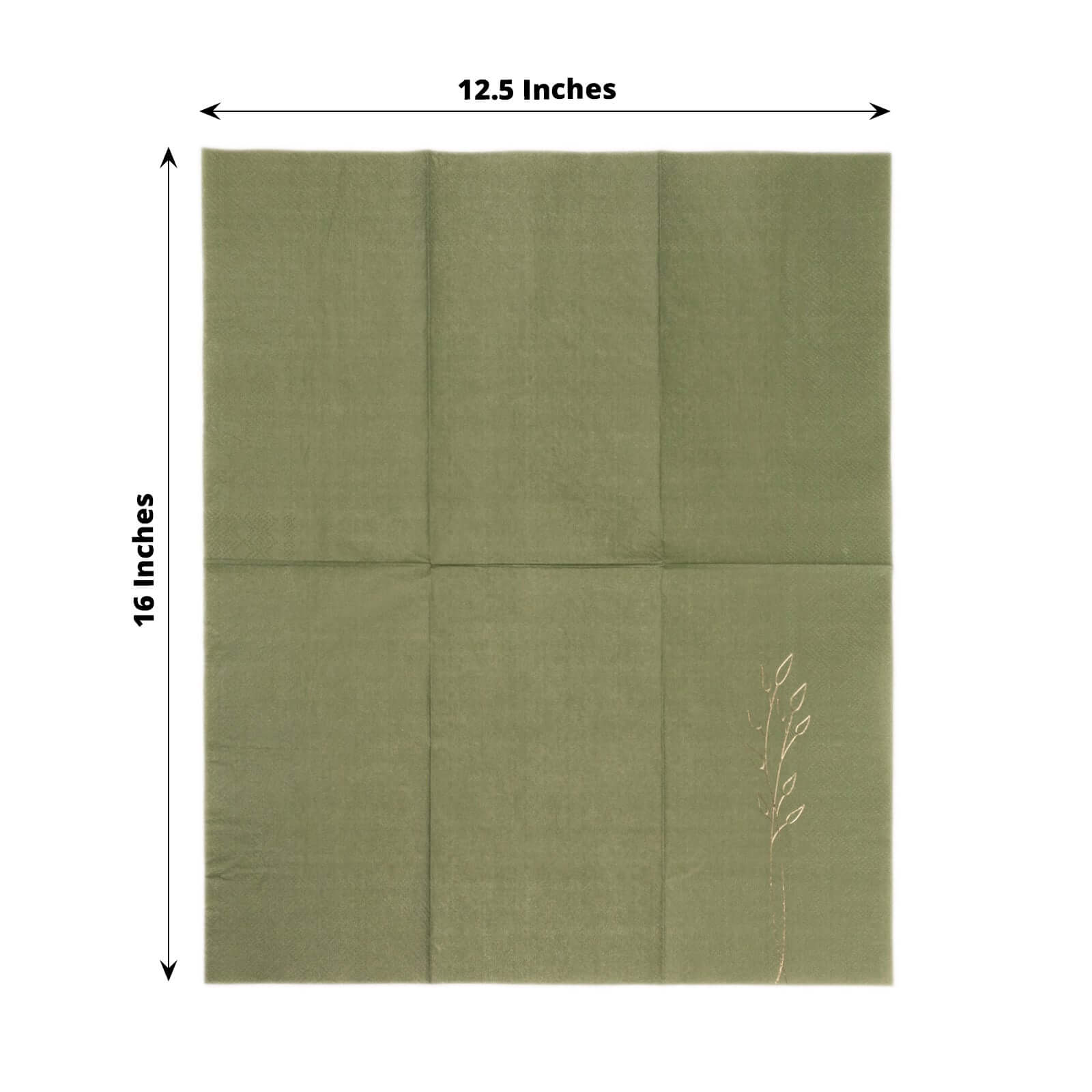 50-Pack Paper Dinner Napkins Dusty Sage Green with Gold Embossed Leaf - Stylish 2-Ply Disposable Napkins for Weddings 18GSM