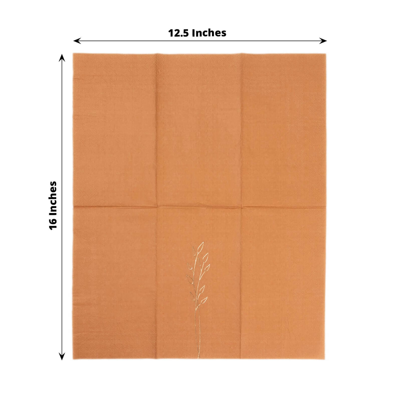 50-Pack Paper Dinner Napkins Terracotta (Rust) with Gold Embossed Leaf - Stylish 2-Ply Disposable Napkins for Weddings 18GSM