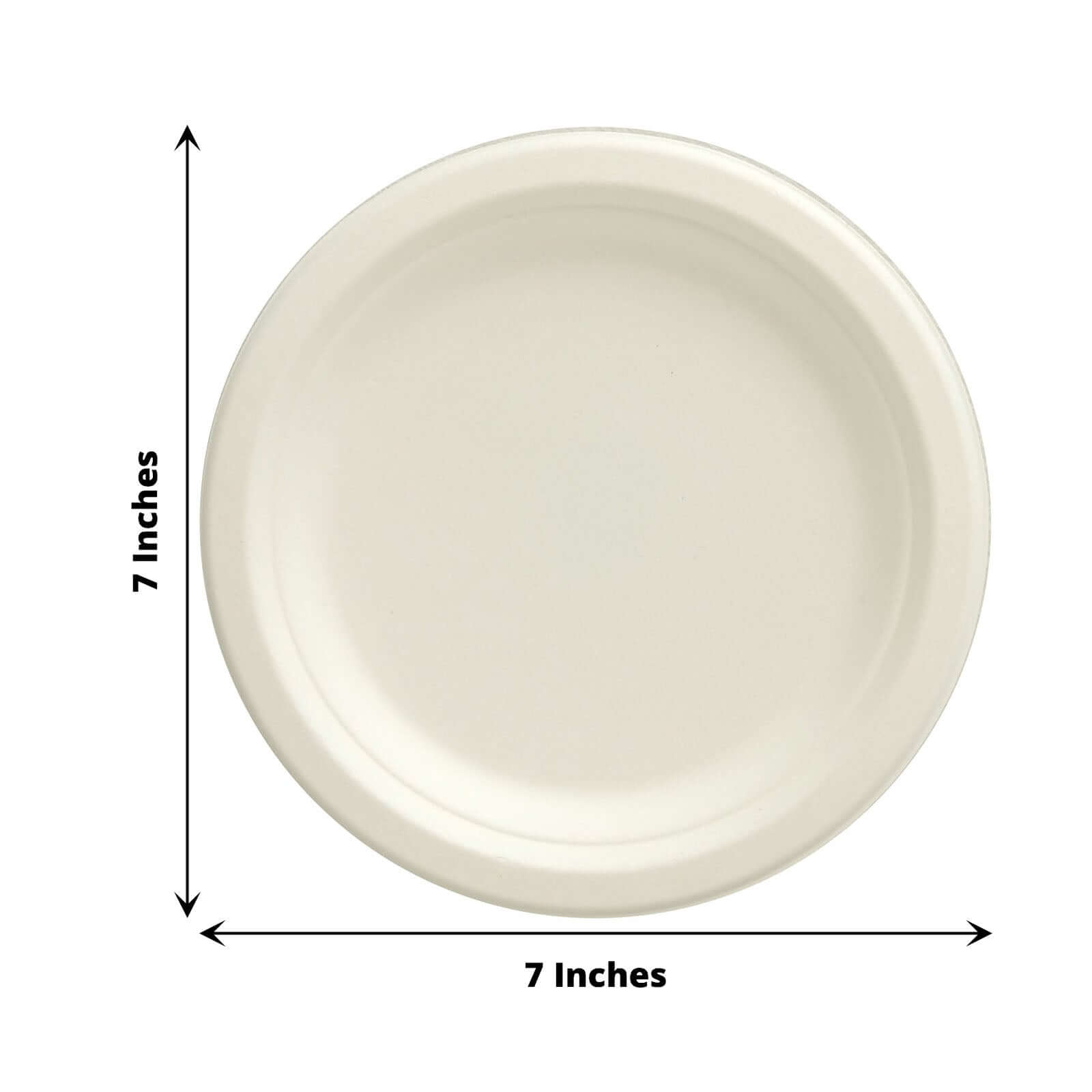 50-Pack Bagasse 7" Round Dessert Plates in White - Biodegradable Disposable Sugarcane Appetizer Salad Plates for Outdoor Celebrations & Picnics