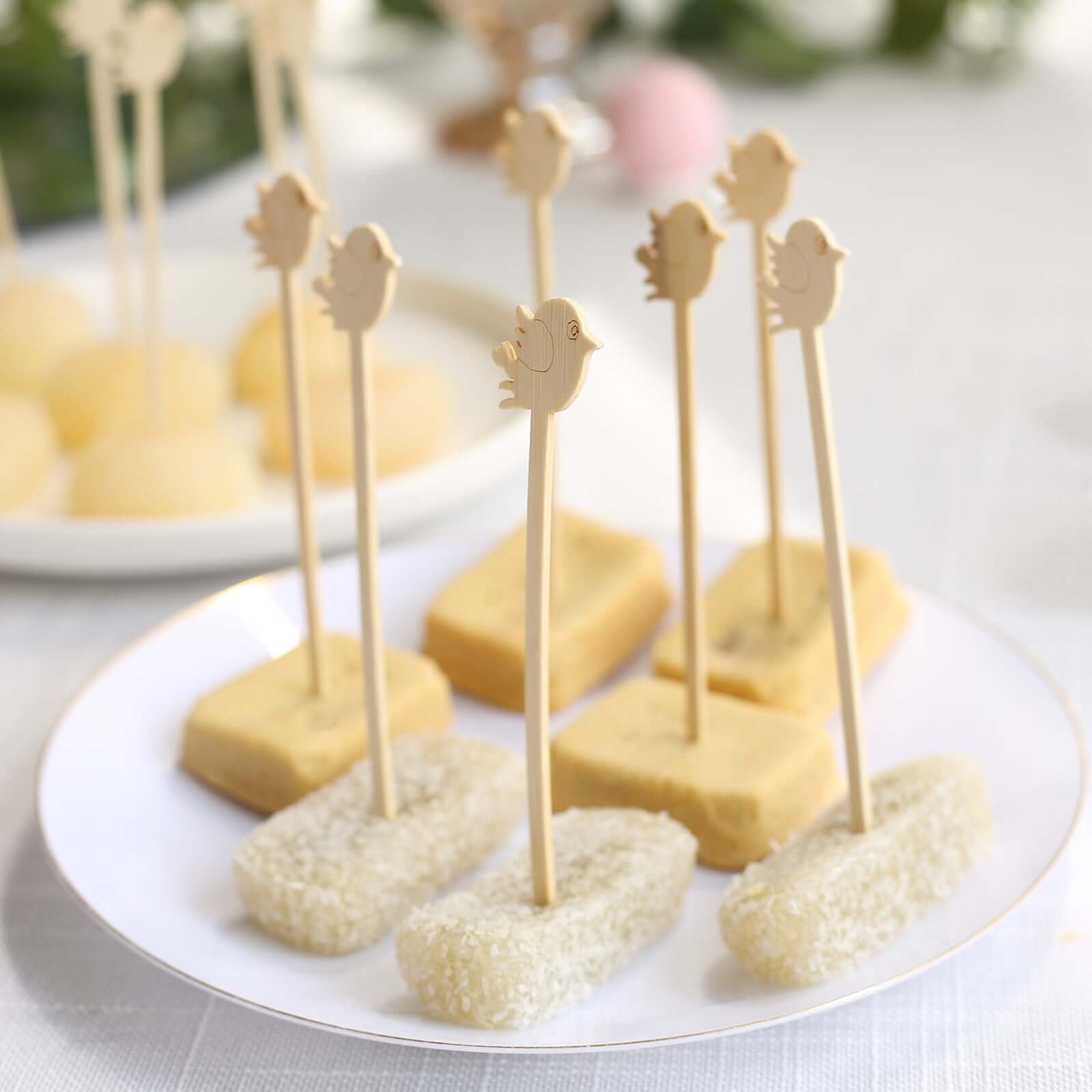 100-Pack Bamboo Cocktail Sticks Bird Design Eco Friendly Natural - Biodegradable Fruit Appetizer Party Picks 5"