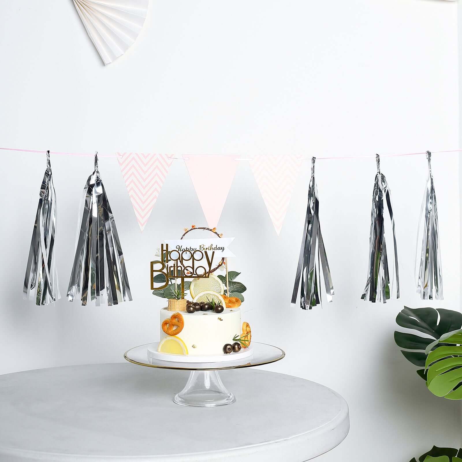 7.5ft Long Metallic Silver Foil Tassels Fringe Garland, Tinsel Streamer Party Backdrop Decorations