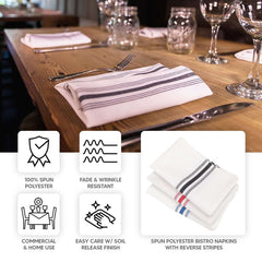 10 Pack Premium Spun Polyester 18"x22" Napkins Black/White Bistro Style - Highly Absorbent Cotton-Like Feel Cloth Napkins