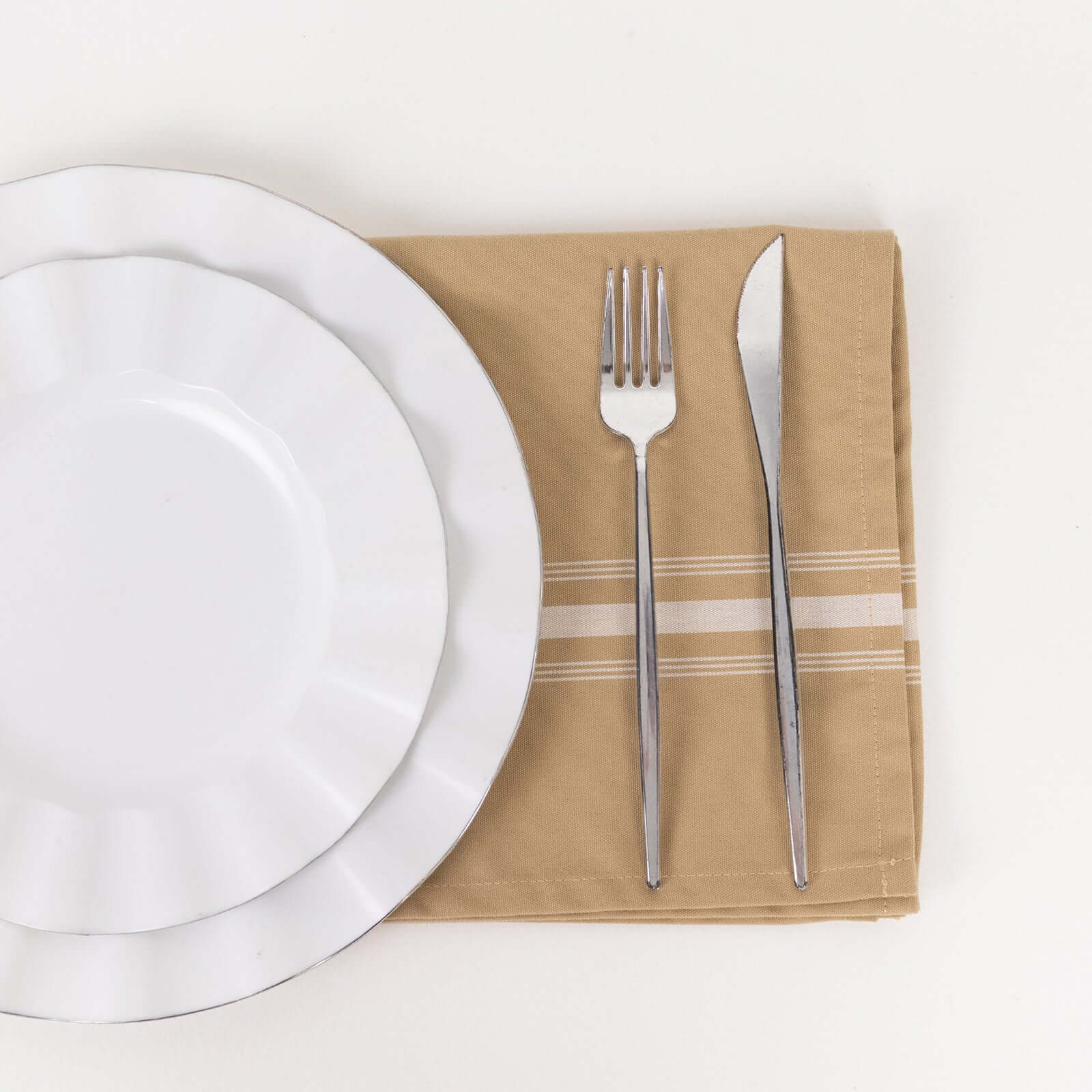 10 Pack Premium Spun Polyester 18"x22" Napkins Champagne/White Bistro Style - Highly Absorbent Cotton-Like Feel Cloth Napkins