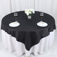 Taffeta 72"x72" Table Overlay Square Tablecloth Black - Accordion Crinkle Table Cover