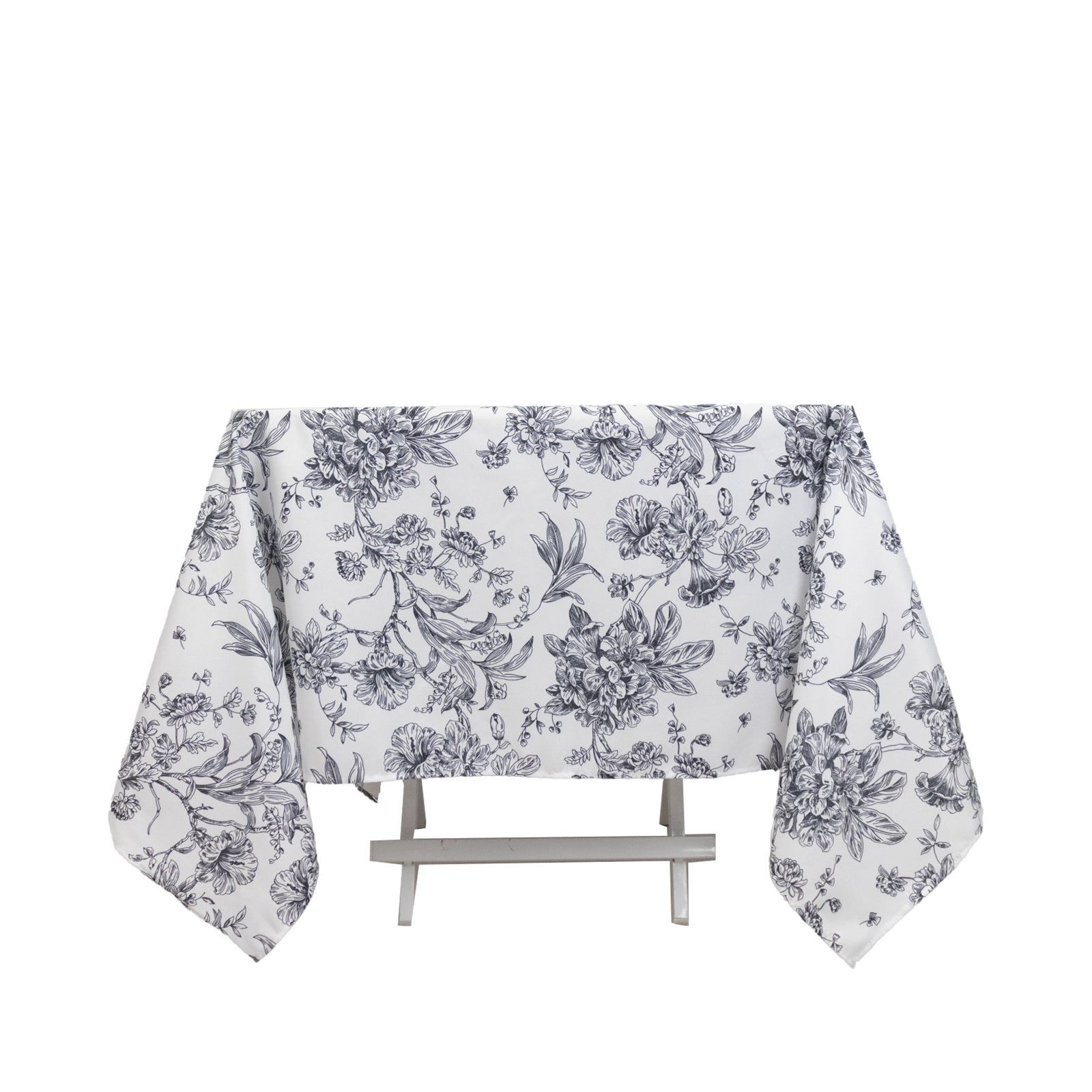 Polyester 70"x70" Square Tablecloth White - Black French Toile Pattern for Elegant Occasions