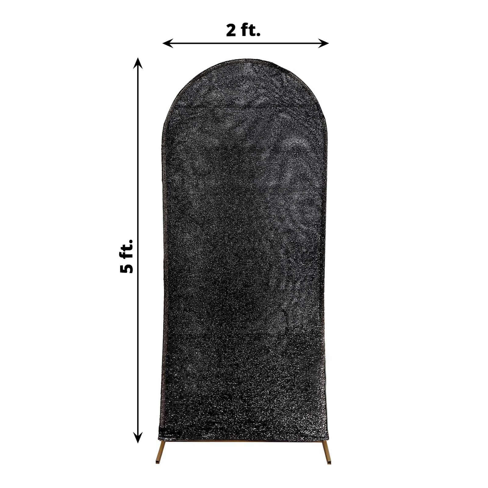 5ft Black Shimmer Tinsel Spandex Chiara Backdrop Stand Cover For Fitted Round Top Wedding Arch