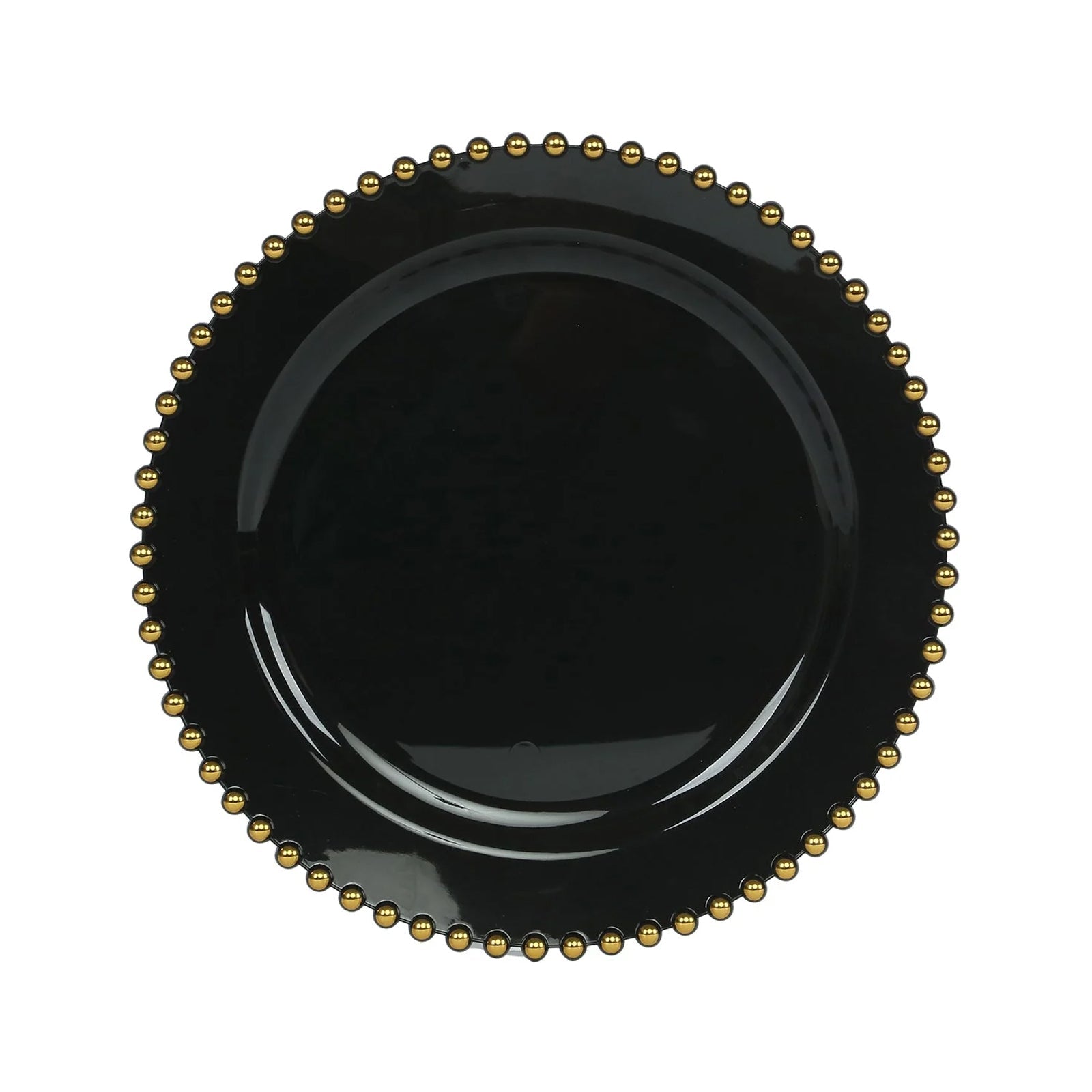 10-Pack Plastic 10" Round Dinner Plates in Black with Gold Beaded Rim - Disposable Party Plates for Banquets & Festive Occasions