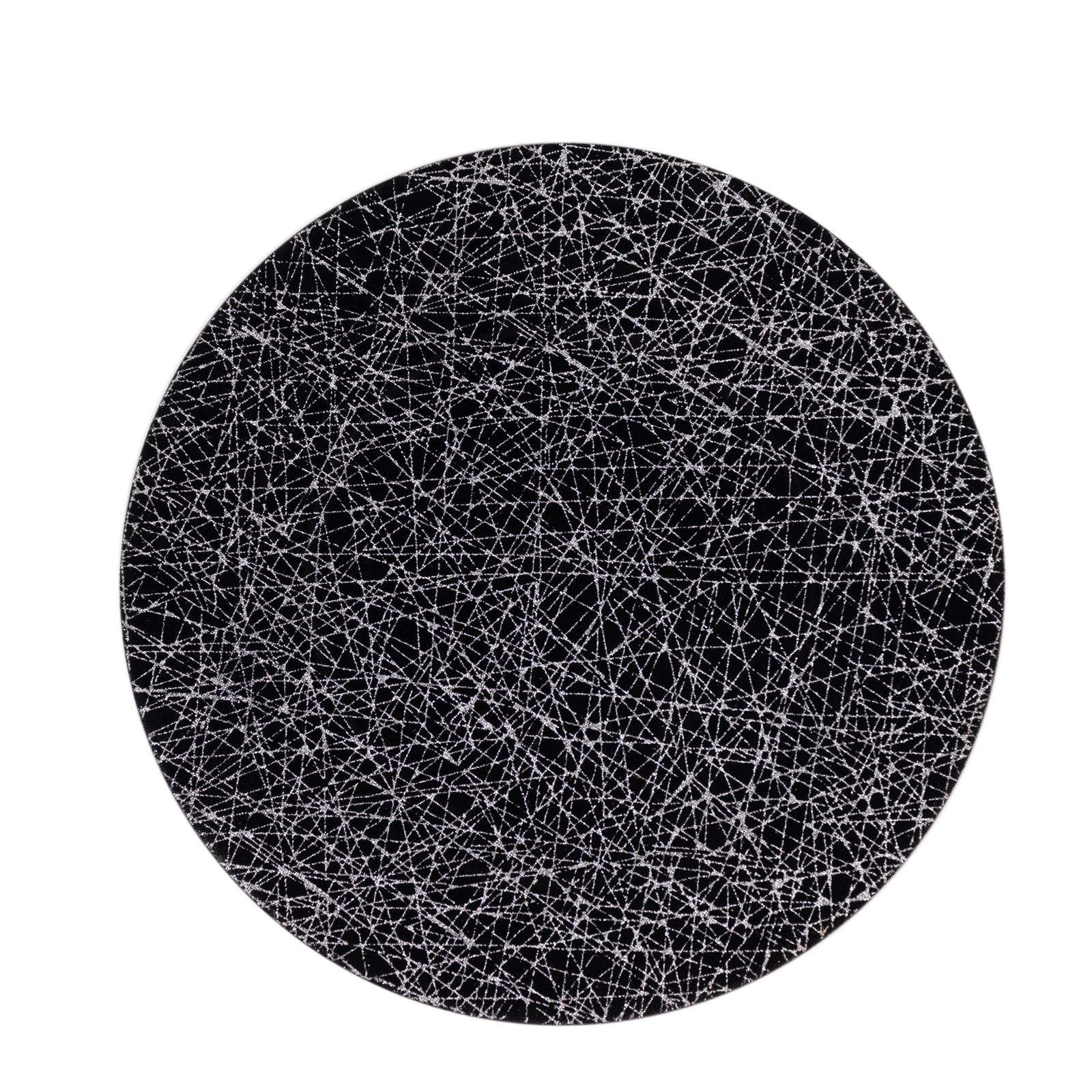 6-Pack Acrylic Round Charger Plates 13" in Black with Silver Glitter Abstract Lines Pattern, Decorative Dinner Party Charger Tableware