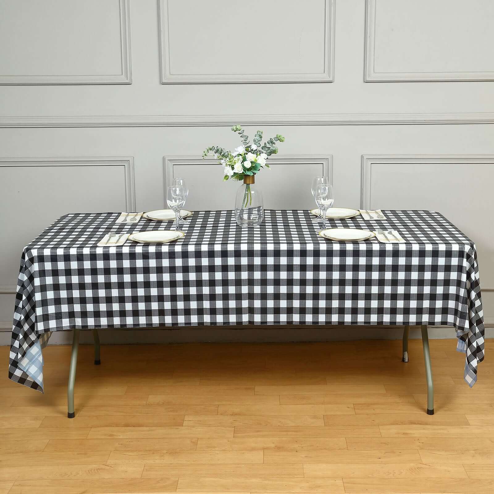 5-Pack Plastic Table Covers Black Checkered Rectangle - Durable PVC Disposable Covers for Events 54"x108"