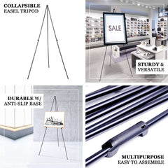 65" Gold Metal Sign Holder Easel Stand, Collapsible Tripod Stand