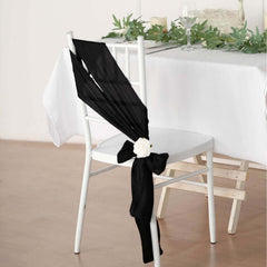 5 Pack Taffeta 6"x106" Chair Sashes Black Accordion Crinkle Texture - Stylish Decor for Weddings & Gatherings