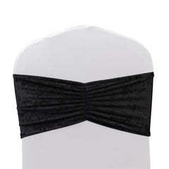 5 Pack Crushed Velvet Chair Bands Black Wide Ruffle Style - Textured Chair Sashes for Stunning Event Decor - 8"x15"
