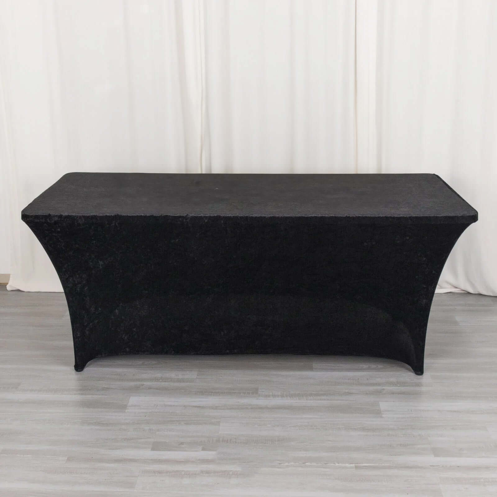 Crushed Velvet Fitted Rectangular 6ft Table Cover Black - Wrinkle-Free Stretchy Tablecloth