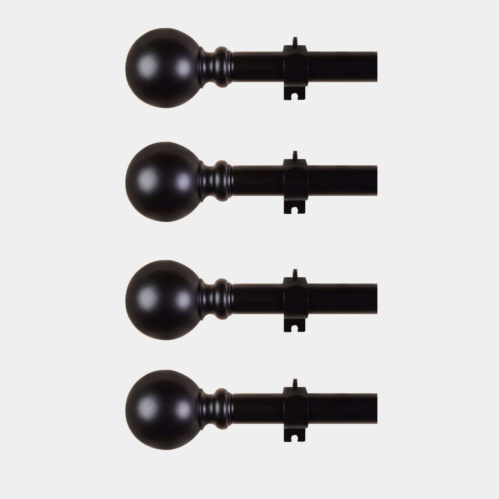 42"-126" Adjustable Curtain Rod Sets, Black, Round Finials