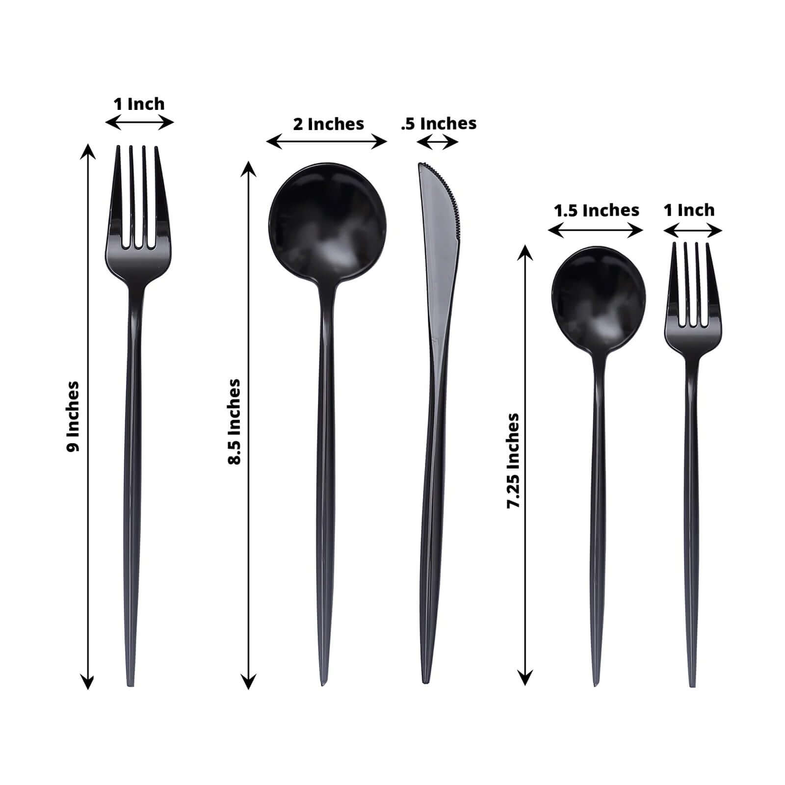 50-Pack Plastic Utensil Set Black - Premium Disposable Heavy Duty Sleek Flatware for Events