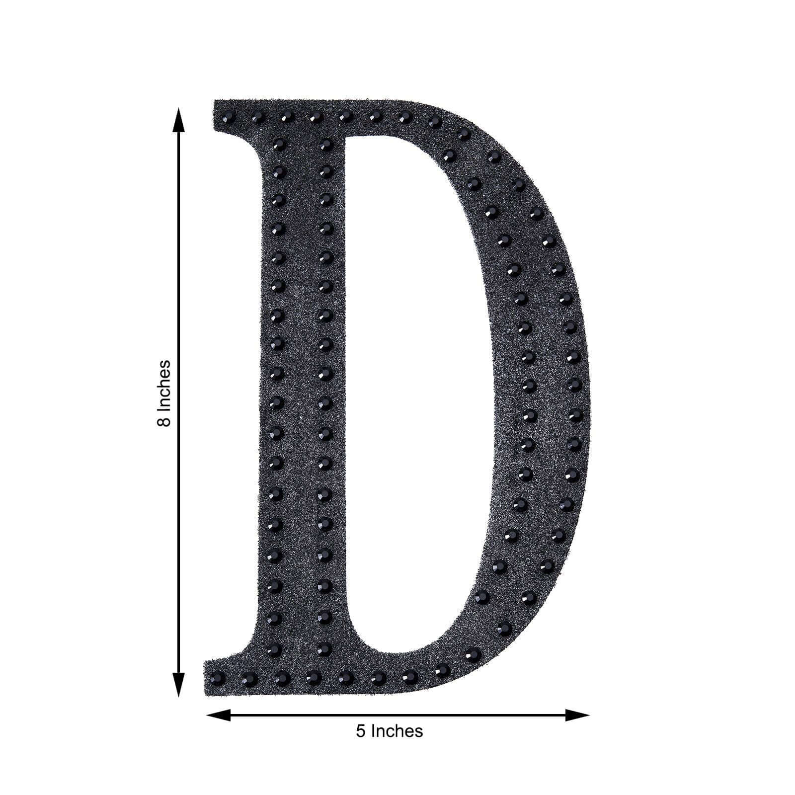 Decorative Rhinestone Alphabet "D" Letter Stickers, Glitter Adhesive Craft Letters Black DIY Sparkle Embellishments 8"
