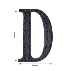 Decorative Rhinestone Alphabet "D" Letter Stickers, Glitter Adhesive Craft Letters Black DIY Sparkle Embellishments 8"