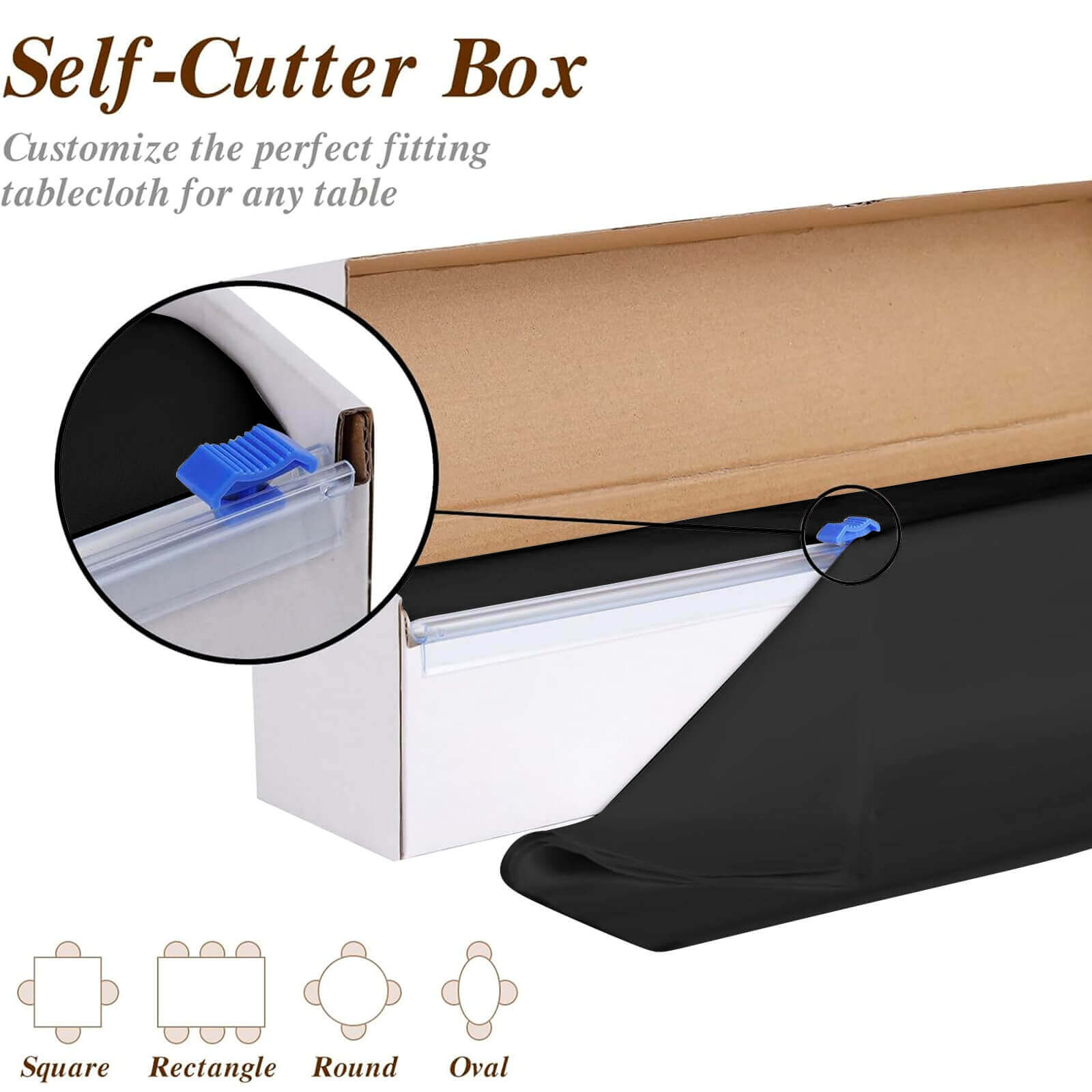 Plastic Table Cover Roll Black with Slide Cutter - Customizable Disposable Tablecloth Roll 54"x300ft