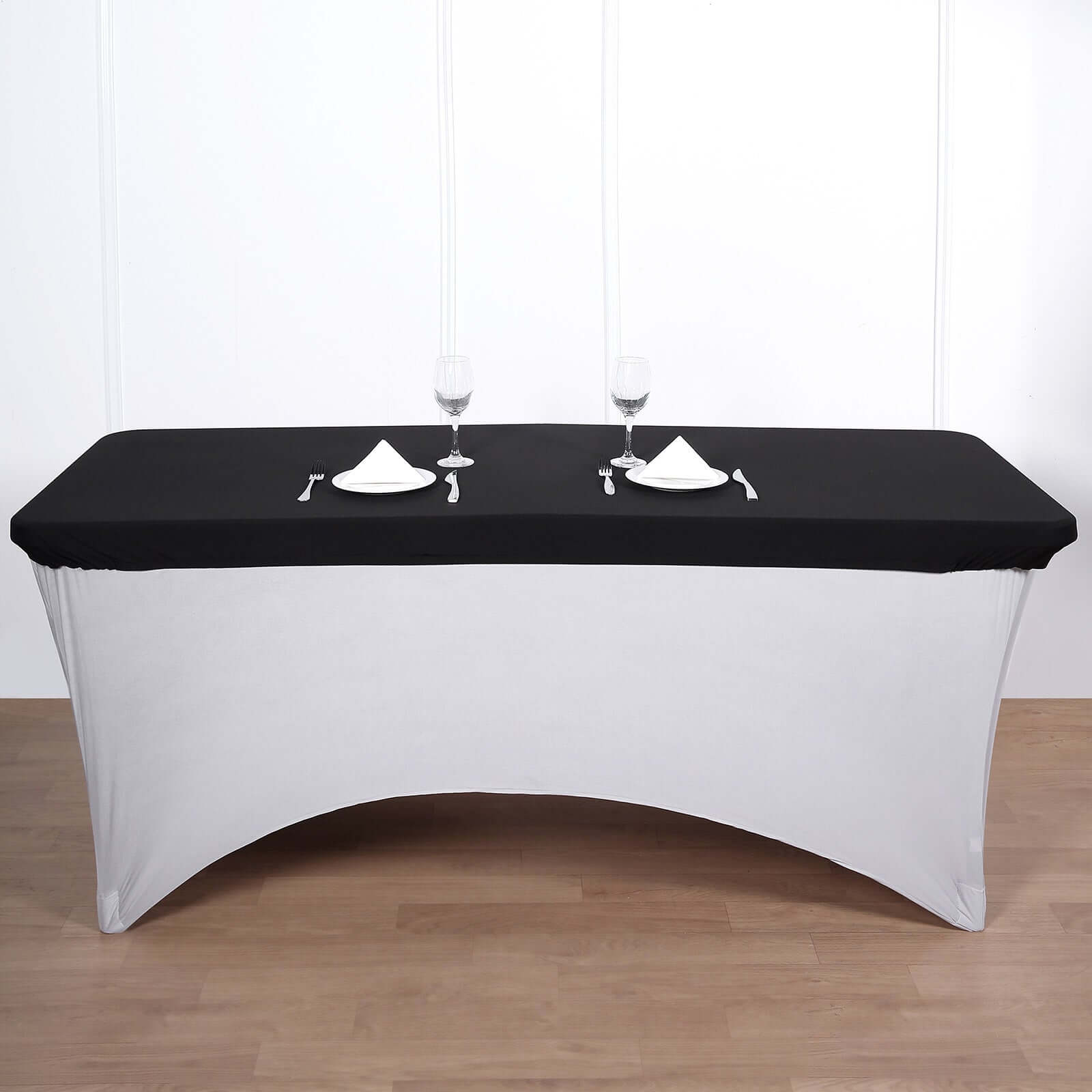 Stretch Spandex 72"x30" Rectangle Tablecloth Top Cover Black - Durable Fitted Table Topper Cap