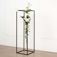 2-Pack Wedding Flower Stand Matte Black Metal Geometric Column Frame Rectangular - Versatile Floral Pedestal for Sophisticated Arrangements 40"