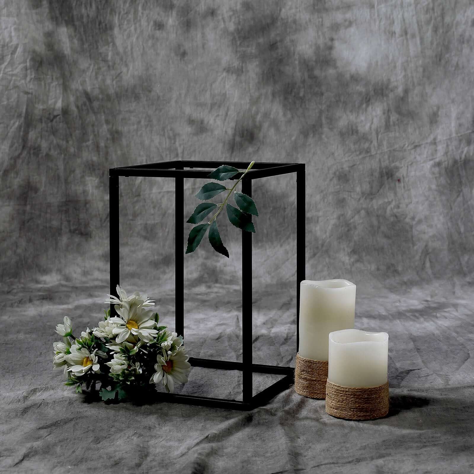 2-Pack Wedding Flower Stand Matte Black Metal Geometric Column Frame Rectangular - Versatile Floral Pedestal for Sophisticated Arrangements 12"