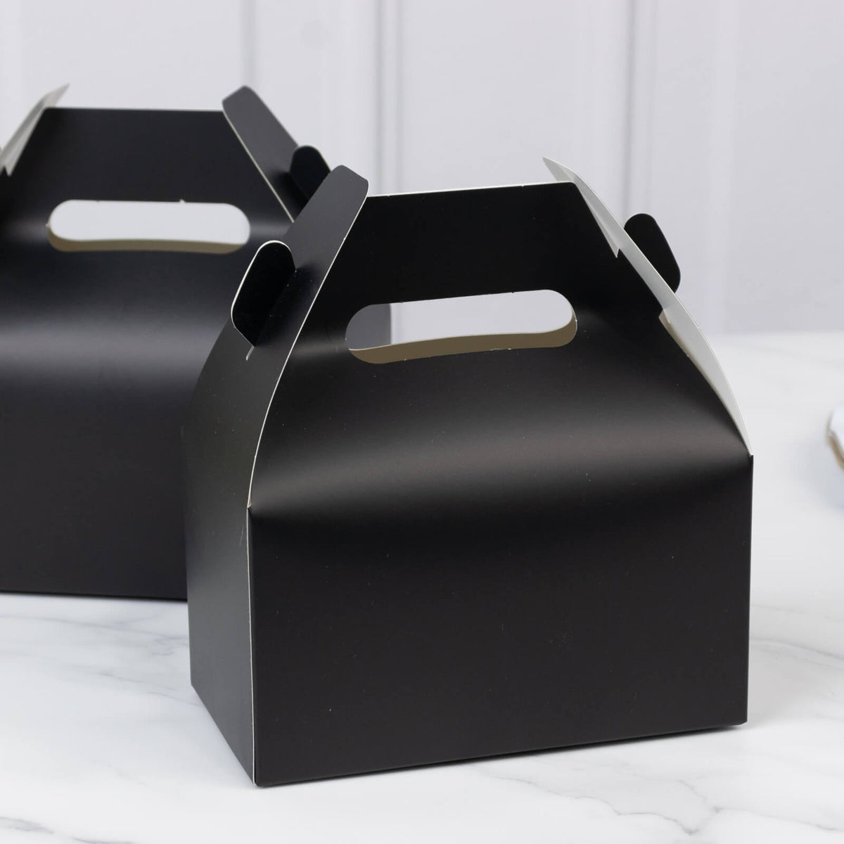 25 Pack Candy Gift Tote Gable Boxes, Matte Black Party Favor Treat Boxes - 6"x3.5"x7"