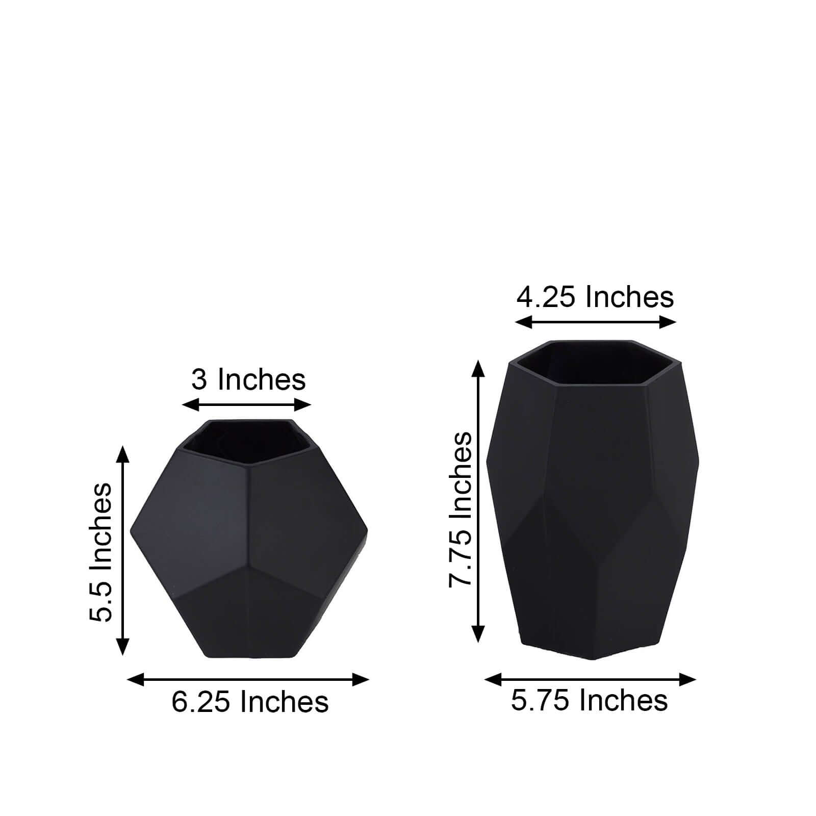 Set of 2 Glass Flower Vases Geometric Design Matte Black - Stylish Modern Candle Holder Centerpieces 5", 8"