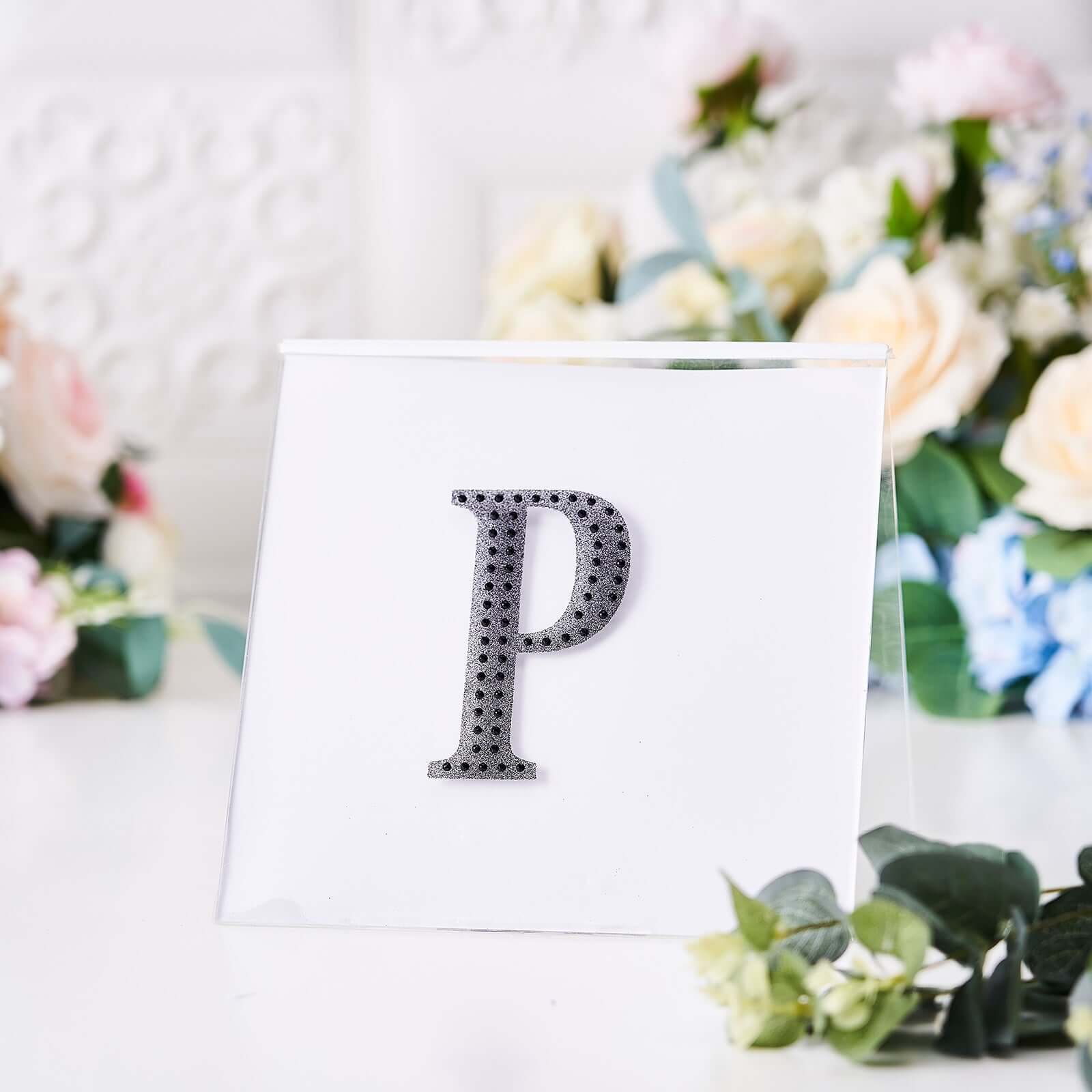 Decorative Rhinestone Alphabet "P" Letter Stickers, Glitter Adhesive Craft Letters Black DIY Sparkle Embellishments 4"