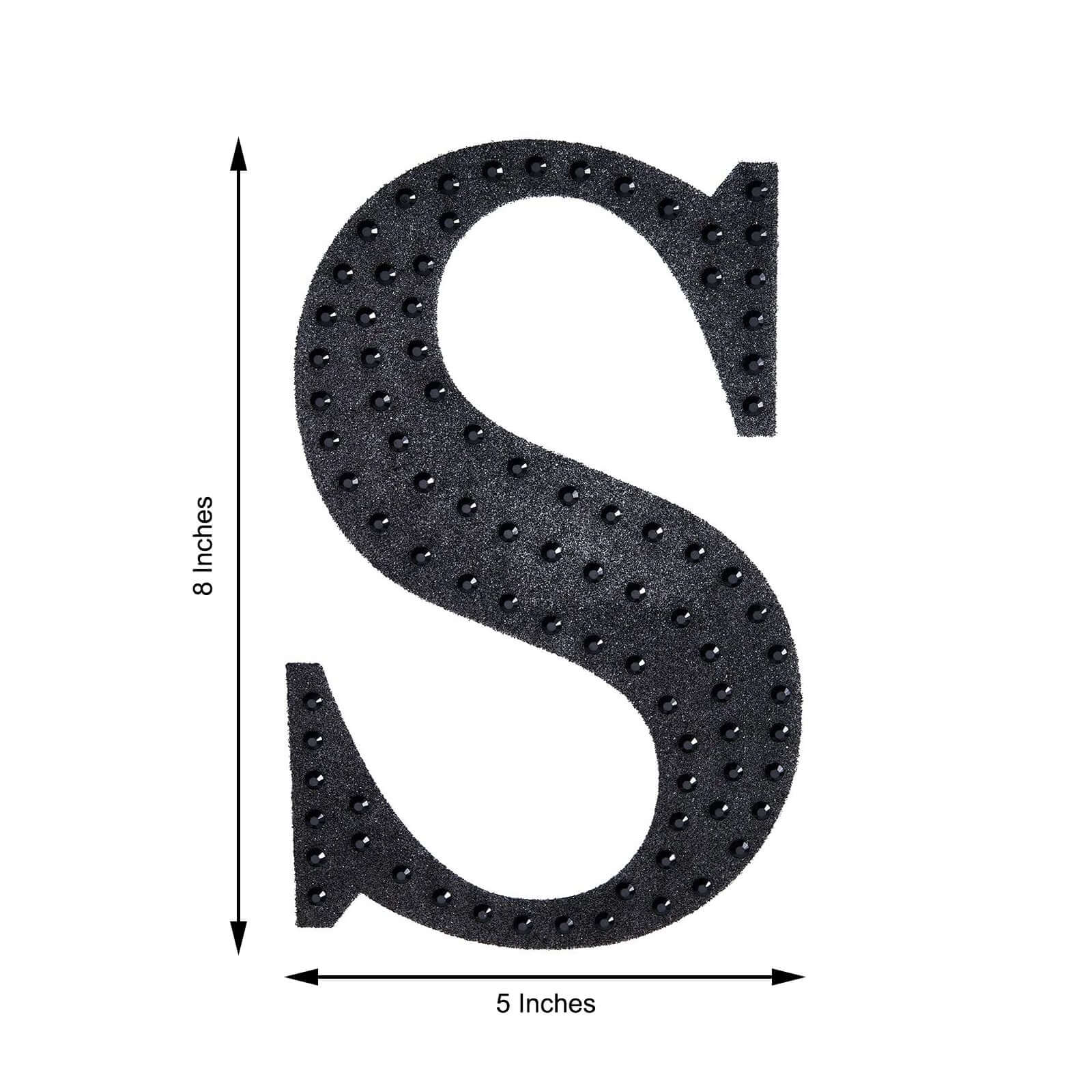 Decorative Rhinestone Alphabet "S" Letter Stickers, Glitter Adhesive Craft Letters Black DIY Sparkle Embellishments 8"