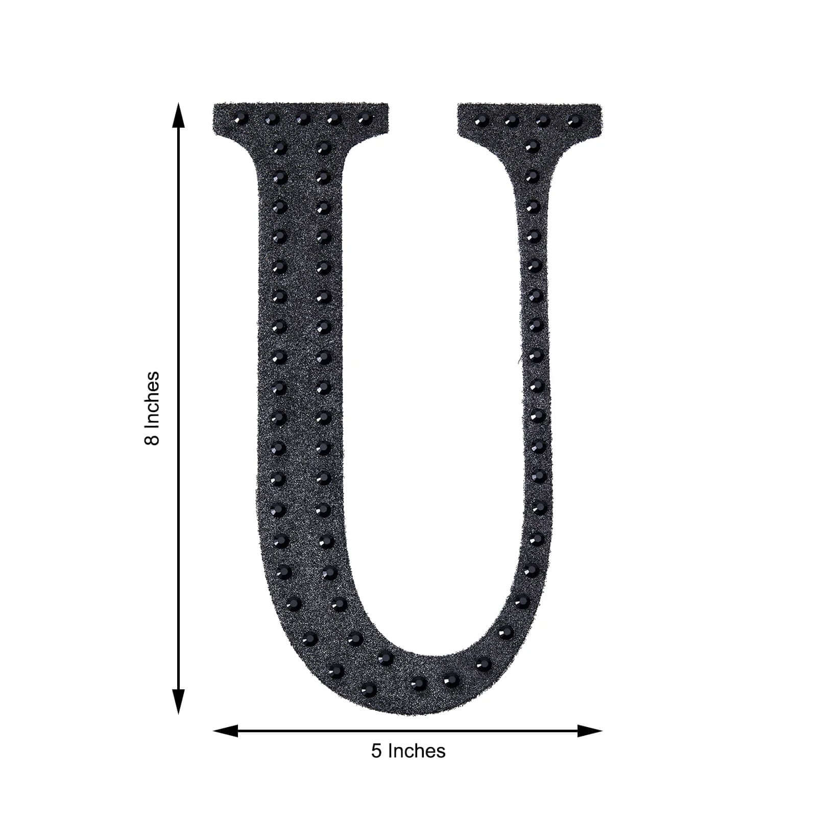 Decorative Rhinestone Alphabet "U" Letter Stickers, Glitter Adhesive Craft Letters Black DIY Sparkle Embellishments 8"