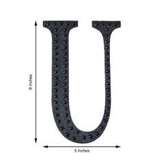 Decorative Rhinestone Alphabet "U" Letter Stickers, Glitter Adhesive Craft Letters Black DIY Sparkle Embellishments 8"